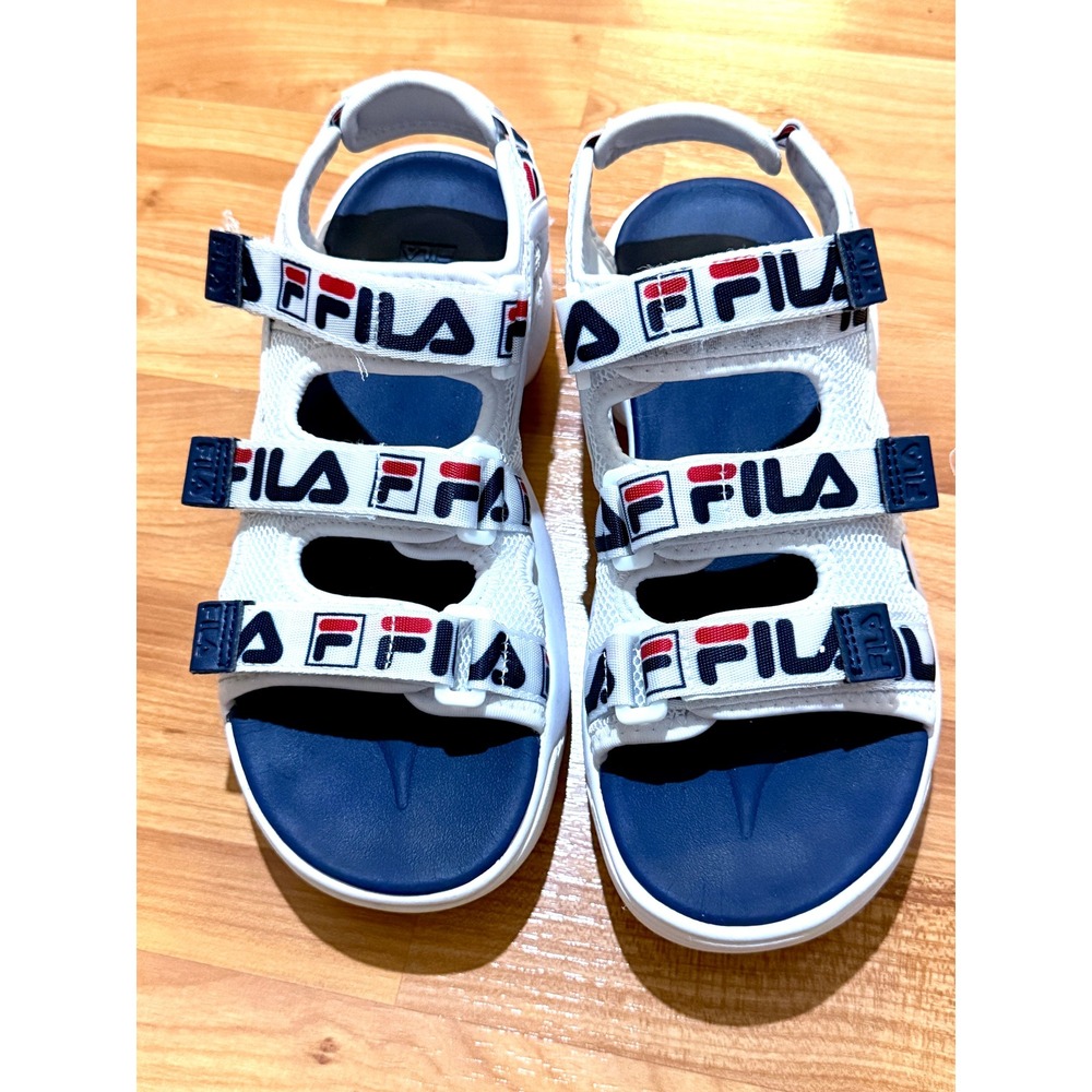 Fila Disruptor SD Sandals Womens 7 White Navy Red Velcro Straps ~ Sanitized
